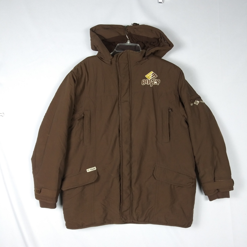 Vintage Enyce Puffy Heavy Jacket Mens Sz M Hooded Brown Embroidered
